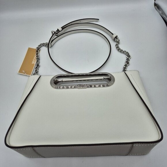 Michael Kors Chelsea Large Silver Convertible Clutch Optic White Shoulder Strap - Picture 3 of 15